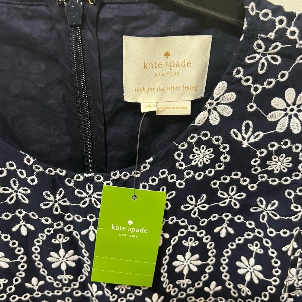 Kate Spade Shore Thing Eyelet Wrap Dress navy & white ruffles 14 NWT - Picture 5 of 11